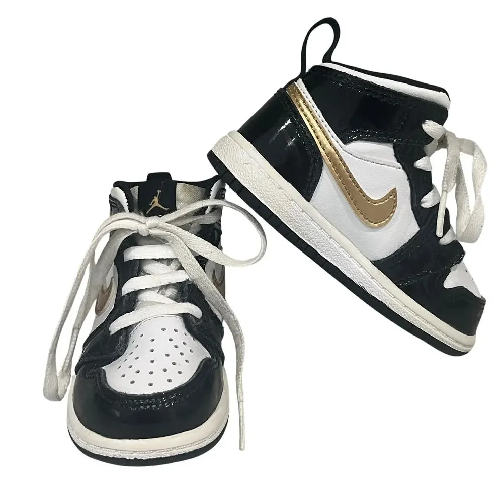 Nike Air Jordan 1 Retro Mid Black Gold White Toddler Boy's 5.5 Shoe BQ6933-007